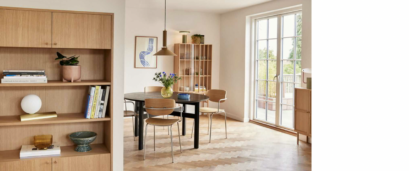 dining table and chairs with shelf unit