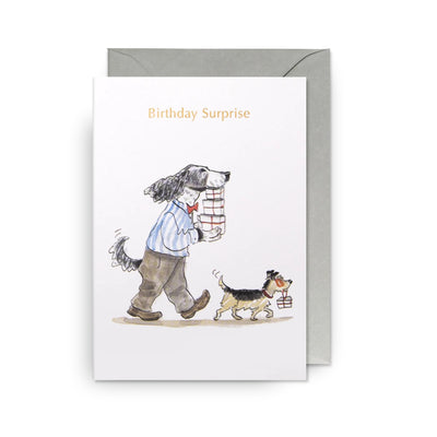 Birthday Surprise Illustrated Dogs Greeting Card