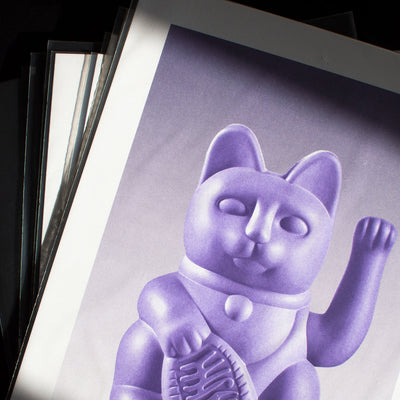 Lilac Lucky Cat Risograph Art Print