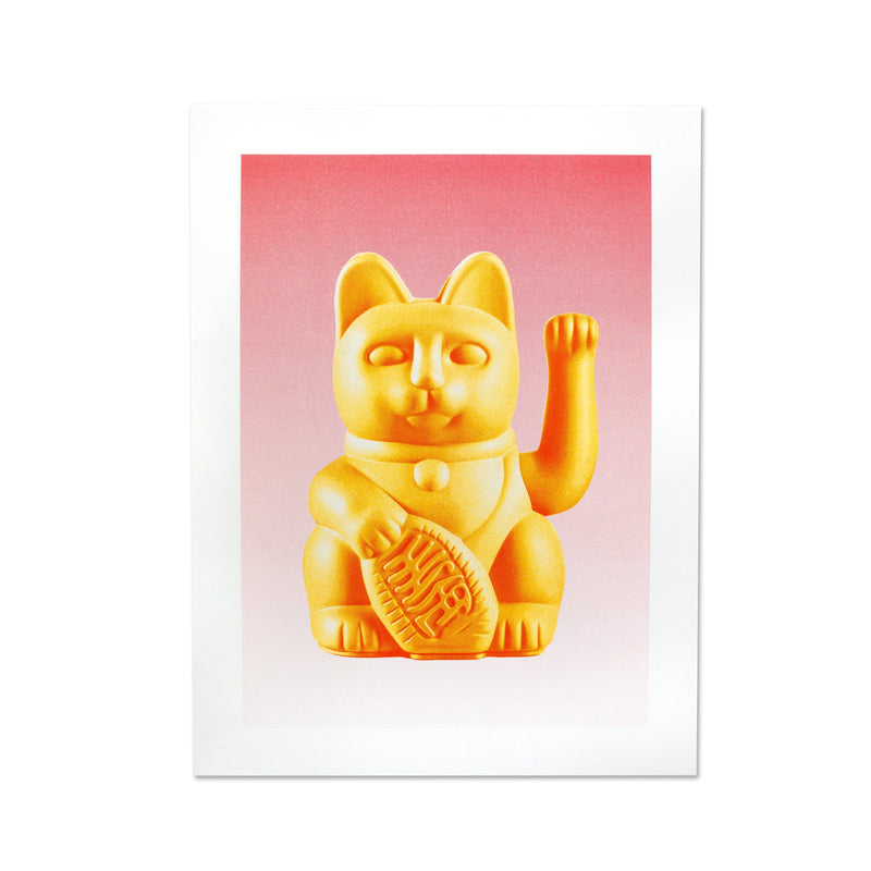 Peach Lucky Cat Risograph Art Print
