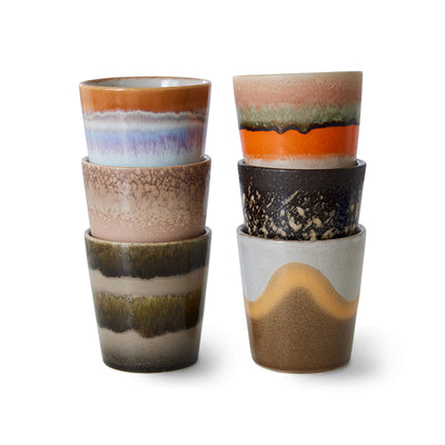 70s Ceramics Handleless Coffee Mug - Elements Set of 6