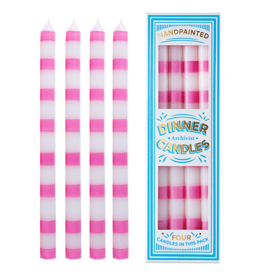 Pink Stripe Dinner Candles  - Box of 4