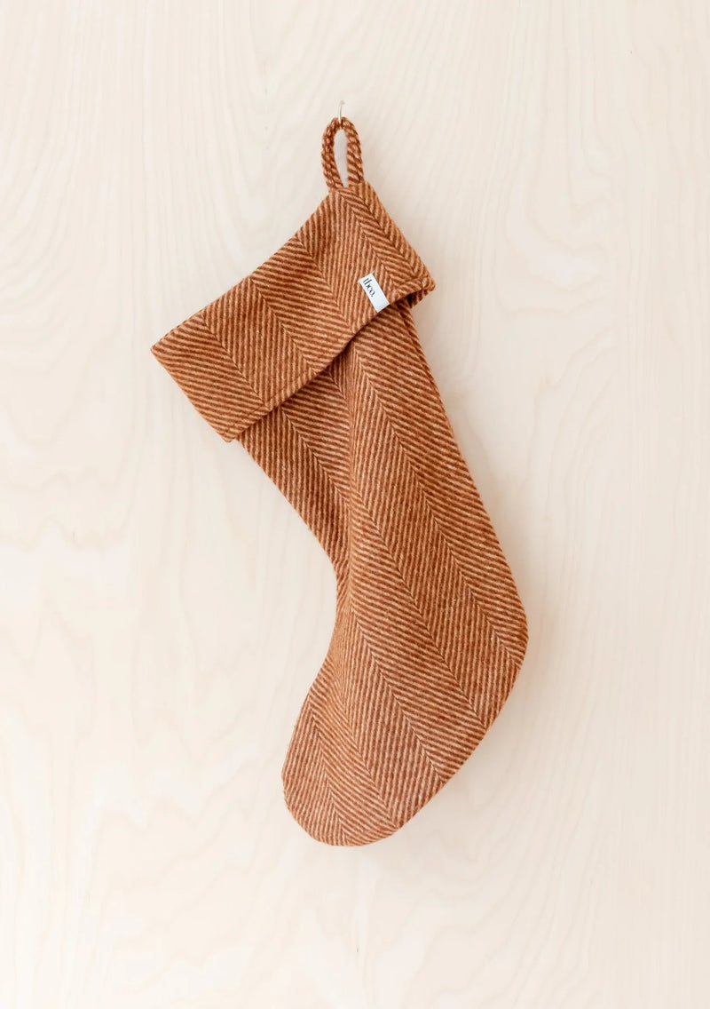 Recycled Wool Christmas Stocking - Rust Herringbone