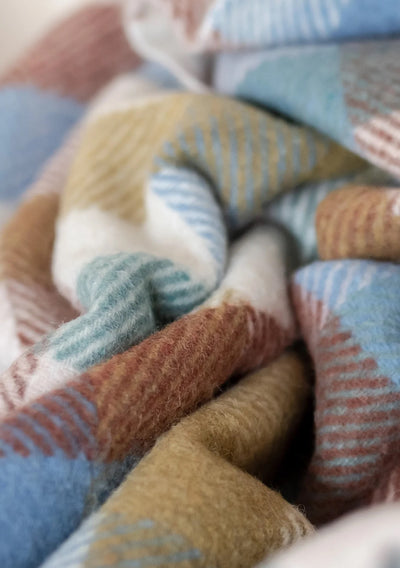 Recycled Wool Picnic Blanket - Rainbow Herringbone Check