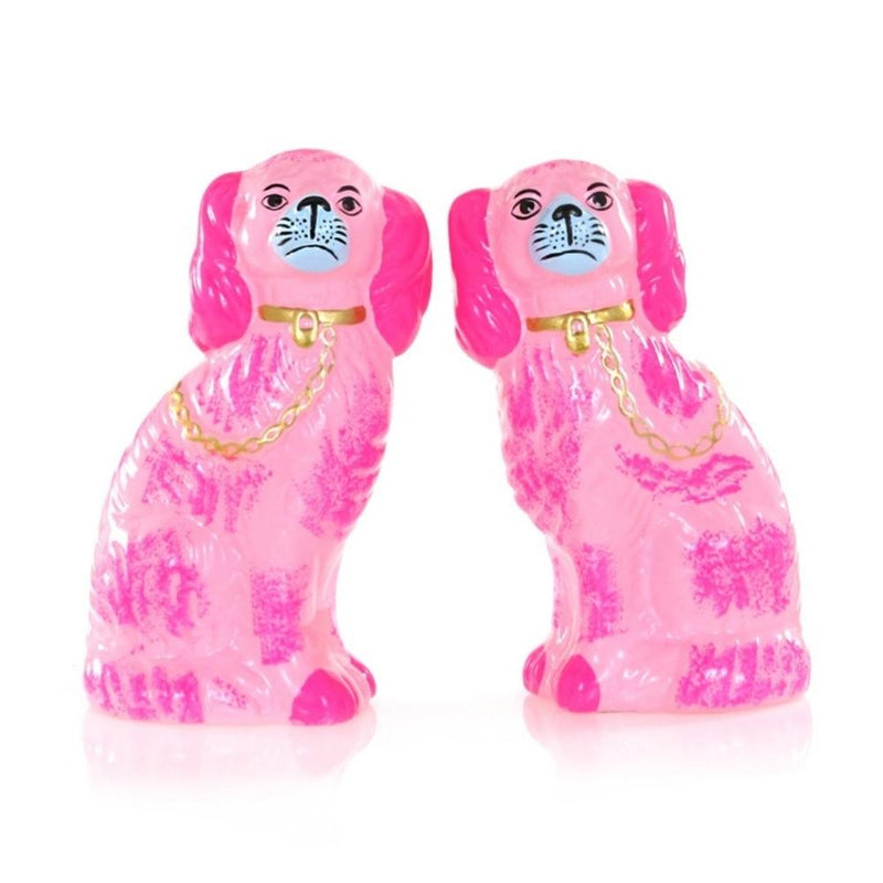 Neon Pink Staffordshire Dogs - Set of 2