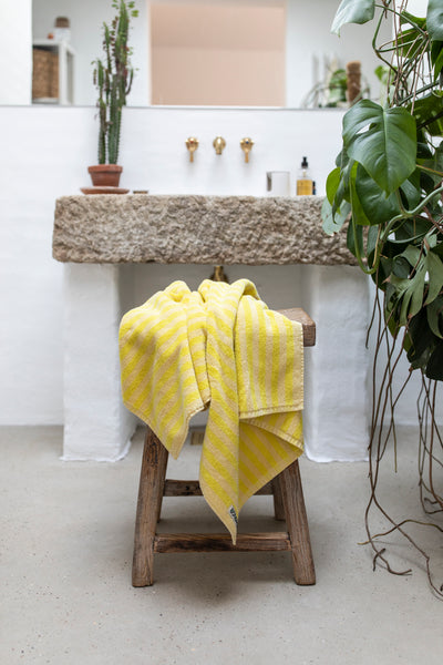 Bongusta Naram Bath Towel - Pristine & Neon Yellow £44